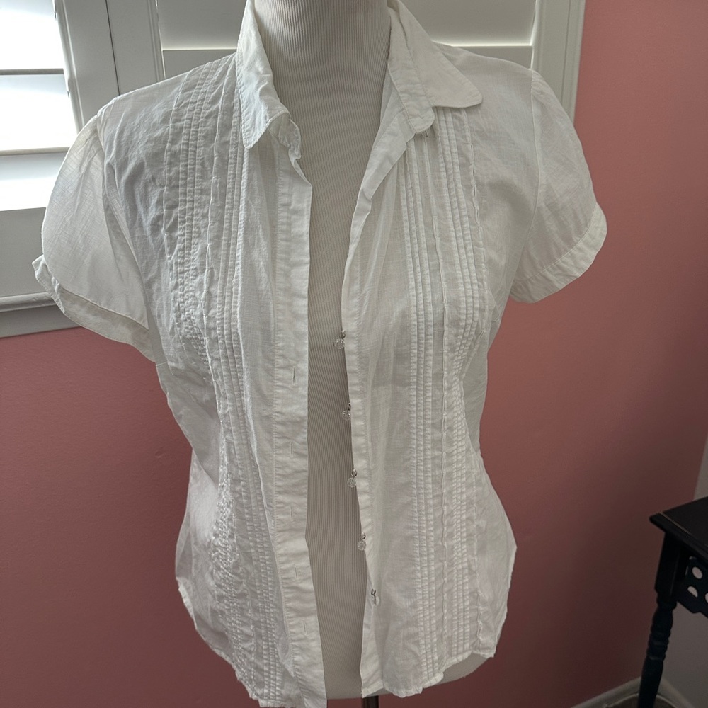 White Women's Button-Up Top Merona Size L